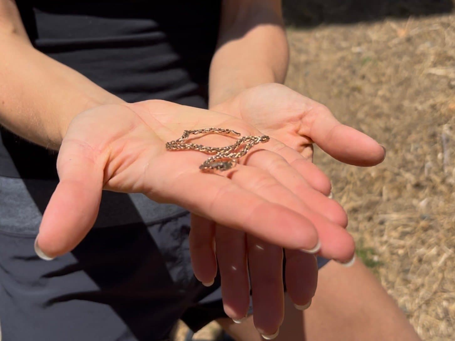Gold bracelet held by the owner after finding.